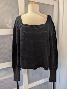 Maurices Black Off-the-Shoulder Square Neck Knit Sweater